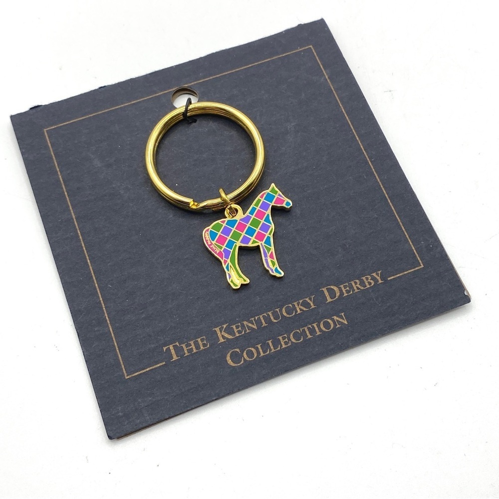 Kentucky Derby Collection Key Chain Goldtone Colorful Horse